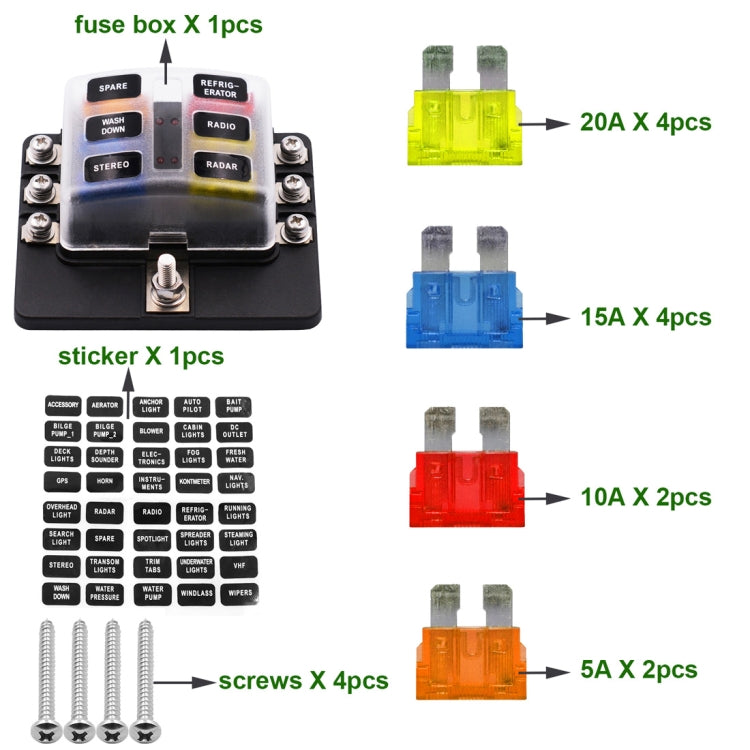 1 in 6 Out 6 Way Circuit Fuse Box Screw Terminal Section Fuse Holder Kits with LED Warning Indicator for Auto Car Truck Boat - In Car by buy2fix | Online Shopping UK | buy2fix