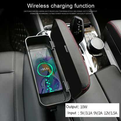 Universal Car Wireless Qi Standard Charger PU Leather Wrapped Armrest Box Cushion Car Armrest Box Mat with Storage Box (Black White) - Stowing Tidying by buy2fix | Online Shopping UK | buy2fix