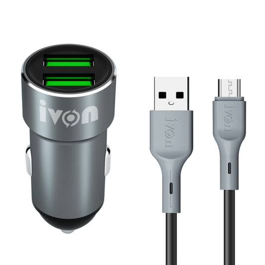 IVON CC38 2.4A Dual USB Car Charger + 1m USB to Micro USB Fast Charge Data Cable Set - In Car by IVON | Online Shopping UK | buy2fix