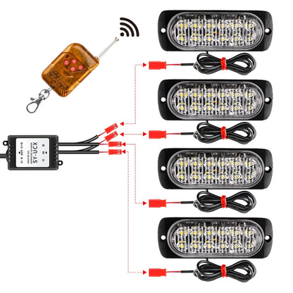 DC12V-24V / 18W 4 in 1 Front Grille Emergency Strobe Flash Warning Light Pickup 12LEDs Side Light Wireless Control 16 Modes (White Light) - In Car by buy2fix | Online Shopping UK | buy2fix