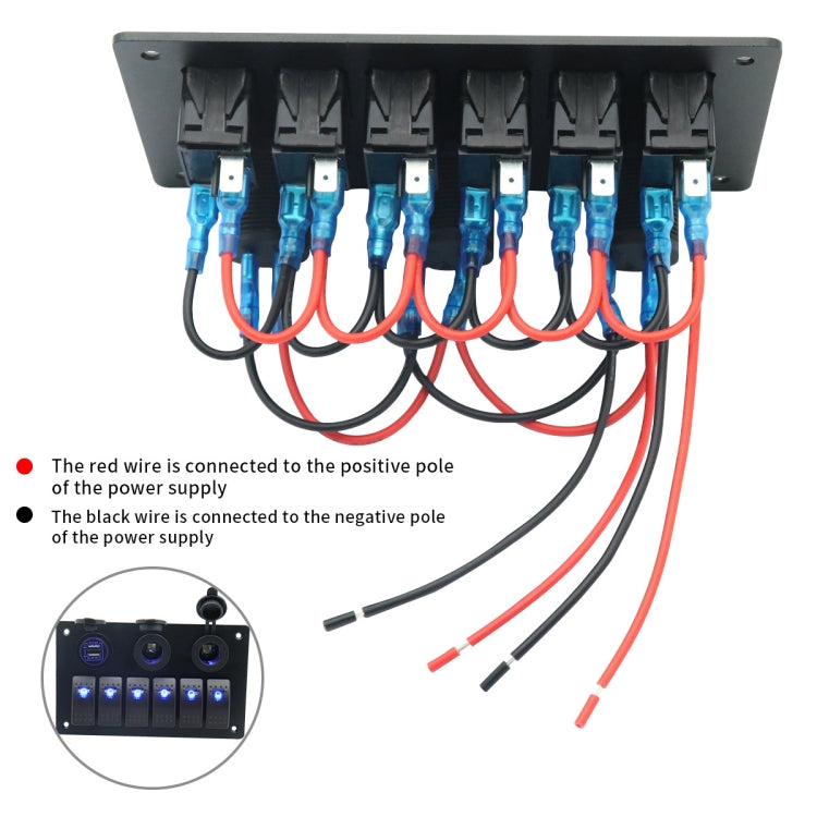 Multi-functional Combination Switch Panel 12V / 24V 6 Way Switches + Dual USB Charger for Car RV Marine Boat (Green Light) - In Car by buy2fix | Online Shopping UK | buy2fix