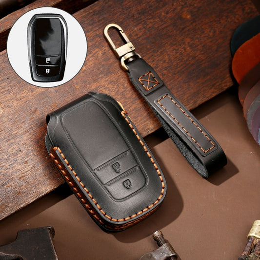 Hallmo Car Cowhide Leather Key Protective Cover Key Case for Toyota Corolla 2017 2-button(Black) - In Car by buy2fix | Online Shopping UK | buy2fix