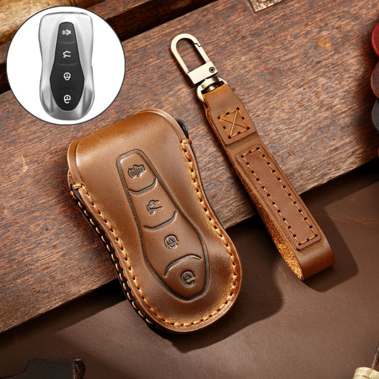 Hallmo Car Cowhide Leather Key Protective Cover Key Case for Geely Emgrand A Style(Brown) -  by Hallmo | Online Shopping UK | buy2fix