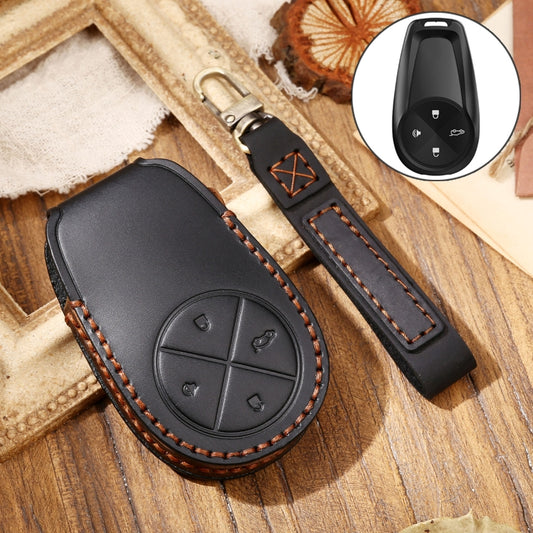 Hallmo Car Cowhide Leather Key Protective Cover Key Case for NIO ES6 / ES8(Black) - Car Key Cases by Hallmo | Online Shopping UK | buy2fix