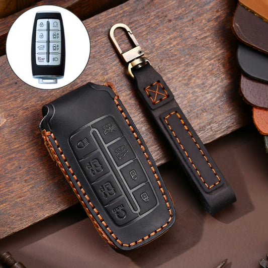 Hallmo Car Cowhide Leather Key Protective Cover Key Case for Hyundai Rohens Genesis 8-button(Black) - Car Key Cases by Hallmo | Online Shopping UK | buy2fix