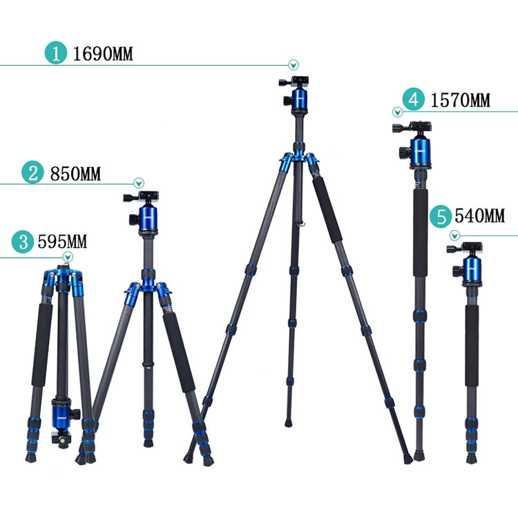 TRIOPO Oubao C-608S Adjustable Portable Carbon Fiber Tripod with Ball Head for SLR Camera - Camera Accessories by TRIOPO | Online Shopping UK | buy2fix