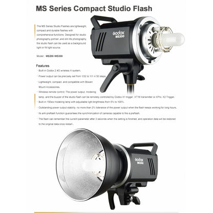 Godox MS300 Studio Flash Light 300Ws Bowens Mount Studio Speedlight(UK Plug) - Camera Accessories by Godox | Online Shopping UK | buy2fix