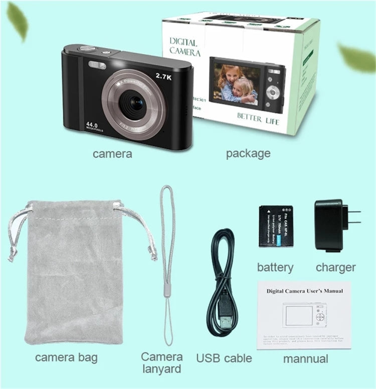 DC302 2.88 inch 44MP 16X Zoom 2.7K Full HD Digital Camera Children Card Camera, US Plug(Green) - Consumer Electronics by buy2fix | Online Shopping UK | buy2fix