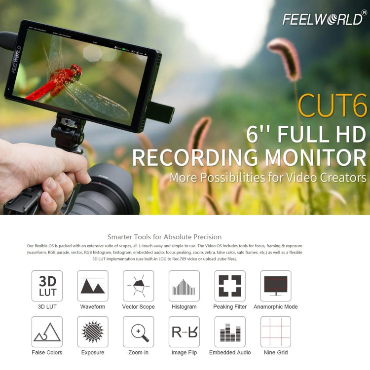 FEELWORLD CUT6 6-inch Touch Screen Monitor Recorder FHD IPS 4K HDMI Camera Field Monitor (Black) - On-camera Monitors by FEELWORLD | Online Shopping UK | buy2fix