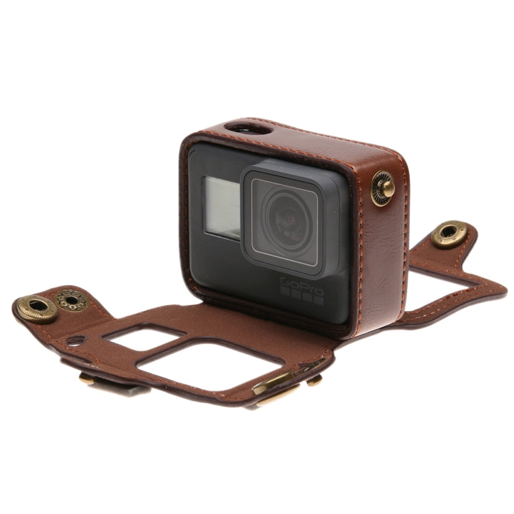 For GoPro HERO7 Black /6 /5  PU Leather Housing Case with Neck Strap & Buttons(Brown) - DJI & GoPro Accessories by buy2fix | Online Shopping UK | buy2fix