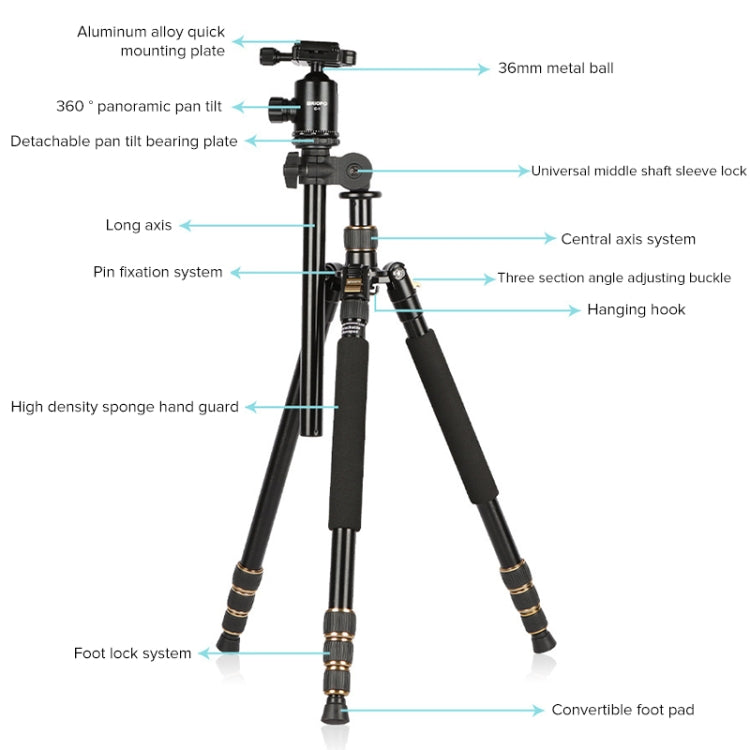 TRIOPO 652 Horizontal Arm Tripod Mount Quick Release Center Column Boom Bracket with Tripod Ball-Head - Camera Accessories by TRIOPO | Online Shopping UK | buy2fix