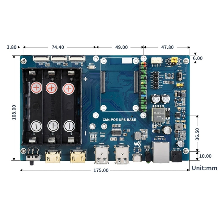 Waveshare PoE UPS Base Board for Raspberry Pi CM4, Gigabit Ethernet, Dual HDMI, Quad USB2.0 - Modules Expansions Accessories by WAVESHARE | Online Shopping UK | buy2fix