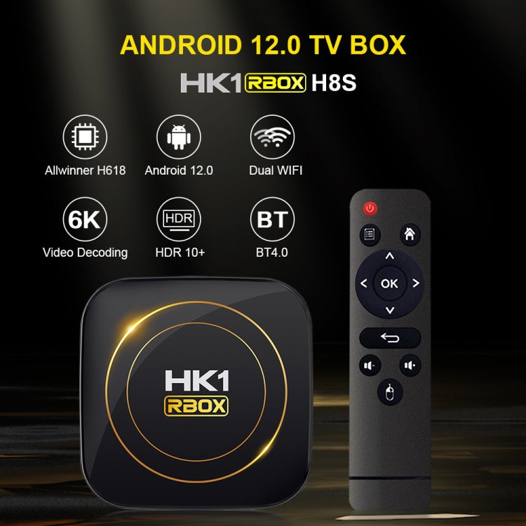 HK1 RBOX-H8S 4K Ultra HD Android 12.0 Smart TV Box with Remote Control, Allwinner H618 Quad-Core, 4GB+64GB(AU Plug) - Others by buy2fix | Online Shopping UK | buy2fix