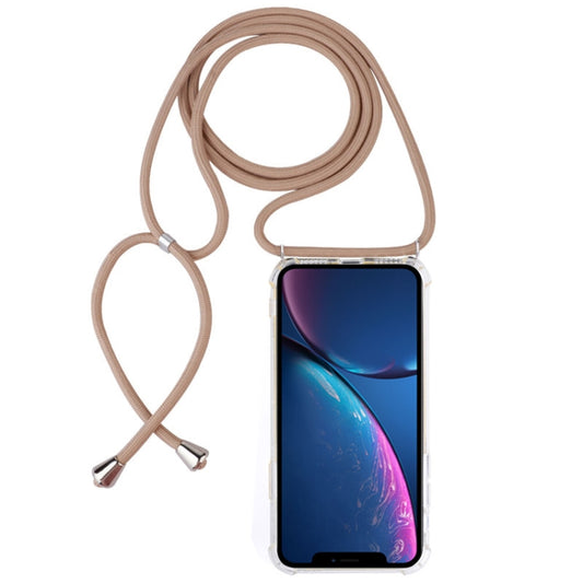 For iPhone XR Four-Corner Anti-Fall Transparent TPU Mobile Phone Case With Lanyard(Beige) - Apple Accessories by buy2fix | Online Shopping UK | buy2fix