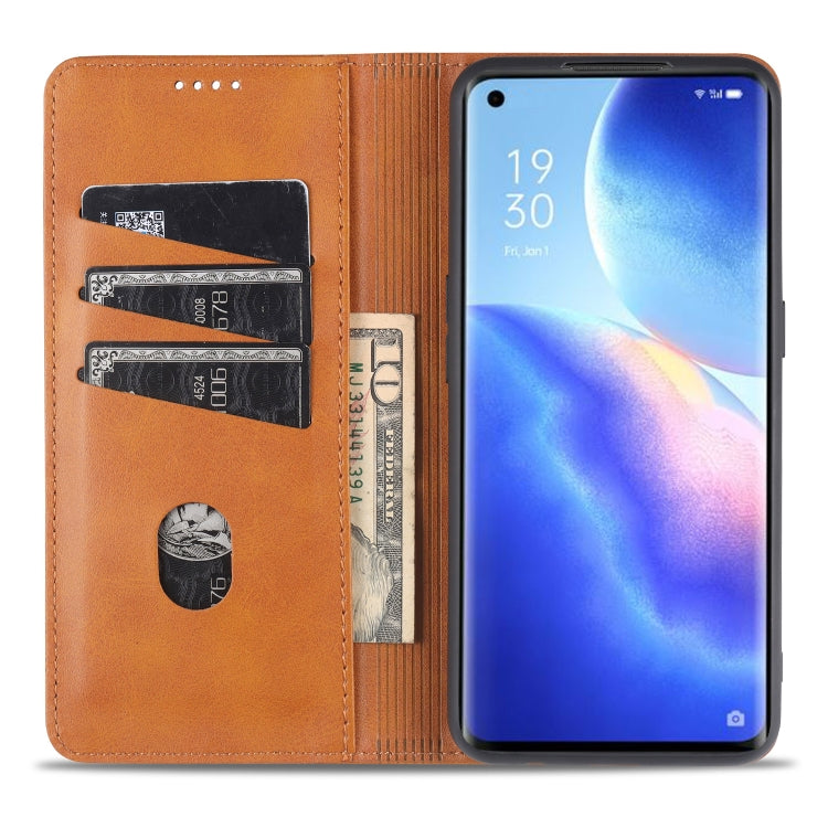 For Oppo Reno5 5G AZNS Magnetic Calf Texture Horizontal Flip Leather Case with Card Slots & Holder & Wallet(Dark Brown) - OPPO Cases by AZNS | Online Shopping UK | buy2fix