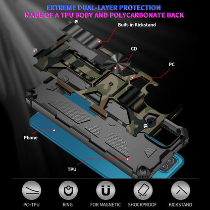 For Samsung Galaxy A12 Camouflage Armor Shockproof TPU + PC Magnetic Protective Case with Holder(Army Green) - Samsung Accessories by buy2fix | Online Shopping UK | buy2fix