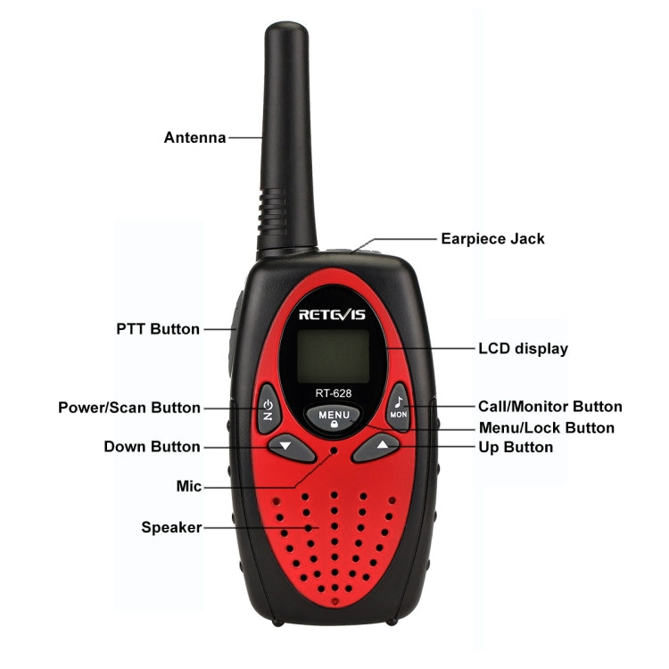 1 Pair RETEVIS RT628 0.5W EU Frequency 446MHz 8CHS Handheld Children Walkie Talkie(Red) - Consumer Electronics by RETEVIS | Online Shopping UK | buy2fix