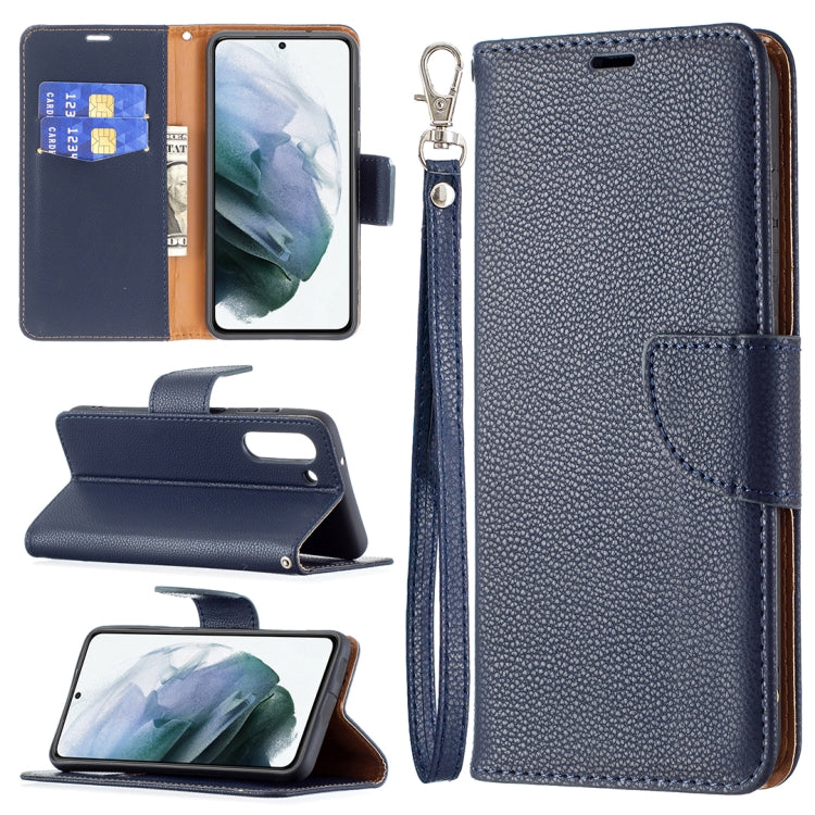 For Samsung Galaxy S21 FE / S21 Lite Litchi Texture Pure Color Horizontal Flip Leather Case with Holder & Card Slots & Wallet & Lanyard(Dark Blue) - Samsung Accessories by buy2fix | Online Shopping UK | buy2fix