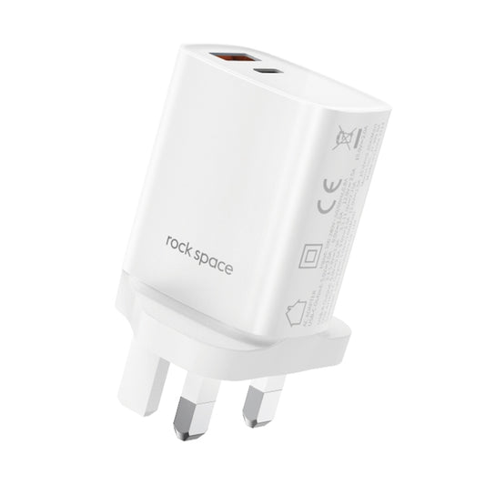 ROCK T51 30W Type-C / USB-C + USB PD Dual Ports Fast Charging Travel Charger Power Adapter, UK Plug(White) - USB Charger by ROCK | Online Shopping UK | buy2fix