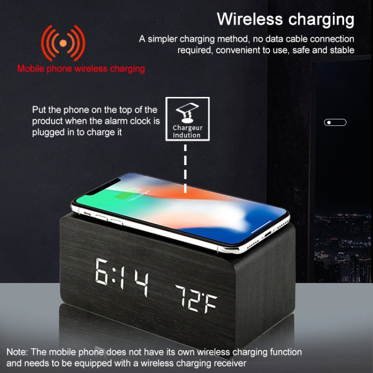 KD8801 5W Wooden Creative Wireless Charger LED Mirror Digital Display Sub-alarm Clock, Regular Style(Rosewood White Characters) - Apple Accessories by buy2fix | Online Shopping UK | buy2fix