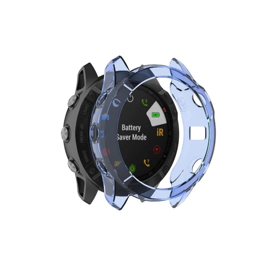 For Garmin Fenix 6X / 6X Pro Smart Watch Half Coverage TPU Protective Case(Transparent Blue) - Watch Cases by buy2fix | Online Shopping UK | buy2fix