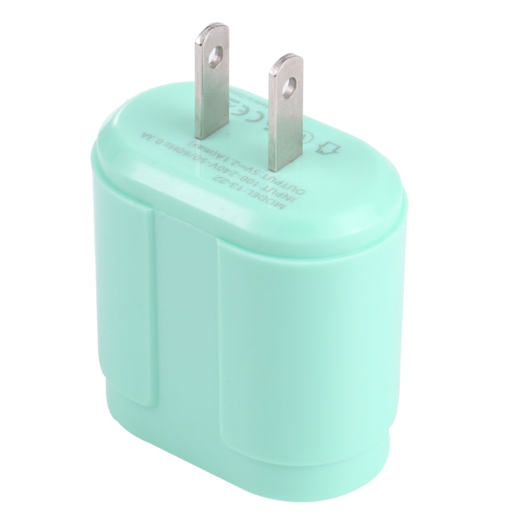 13-22 2.1A Dual USB Macarons Travel Charger, US Plug(Green) - Mobile Accessories by buy2fix | Online Shopping UK | buy2fix