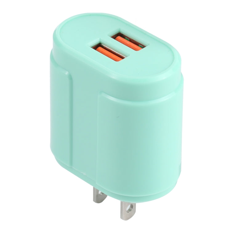 13-22 2.1A Dual USB Macarons Travel Charger, US Plug(Green) - Mobile Accessories by buy2fix | Online Shopping UK | buy2fix