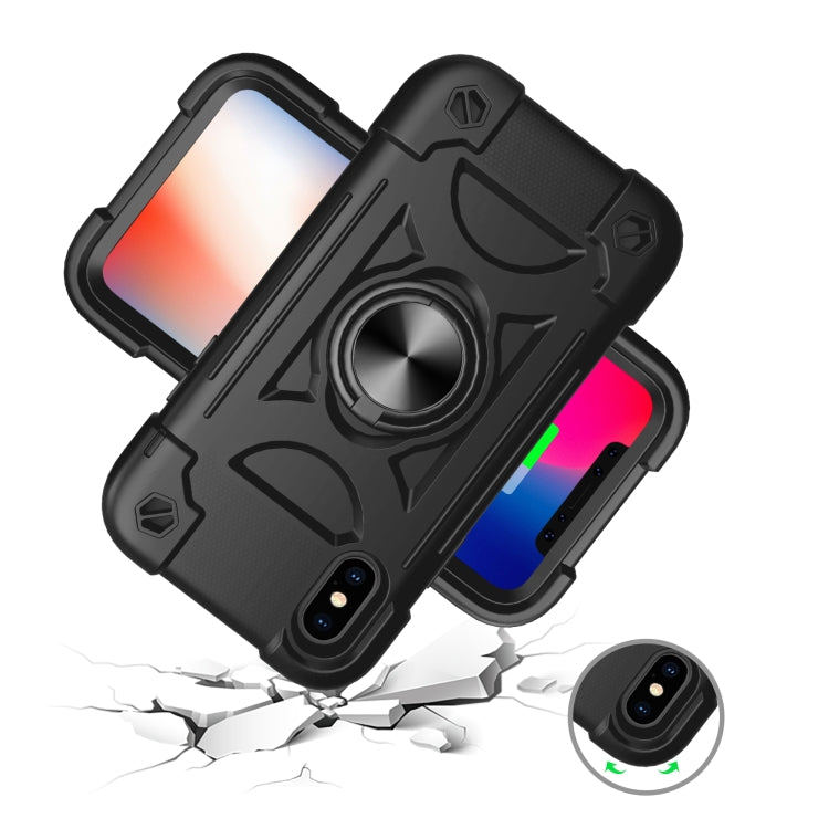 For iPhone X / XS Shockproof Silicone + PC Protective Case with Dual-Ring Holder(Black) - More iPhone Cases by buy2fix | Online Shopping UK | buy2fix