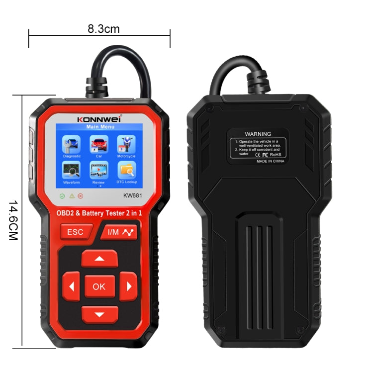 KONNWEI KW681 Car 2.4 inch TFT Screen OBD Fault Diagnosis + 6V-12V Battery Tester Support 9 Languages - In Car by KONNWEI | Online Shopping UK | buy2fix