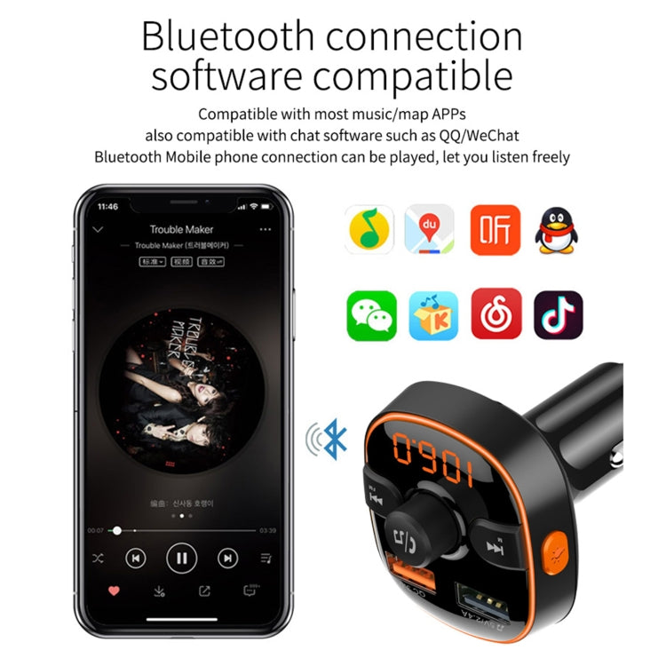 BC52 QC3.0 Fast Charging Car Colorful Atmosphere Light Bluetooth MP3 Player FM Transmitter - In Car by buy2fix | Online Shopping UK | buy2fix