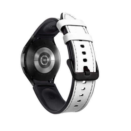 For Samsung Galaxy Watch4 Silicone + Leather Black Buckle Watch Band(White) - Smart Wear by buy2fix | Online Shopping UK | buy2fix