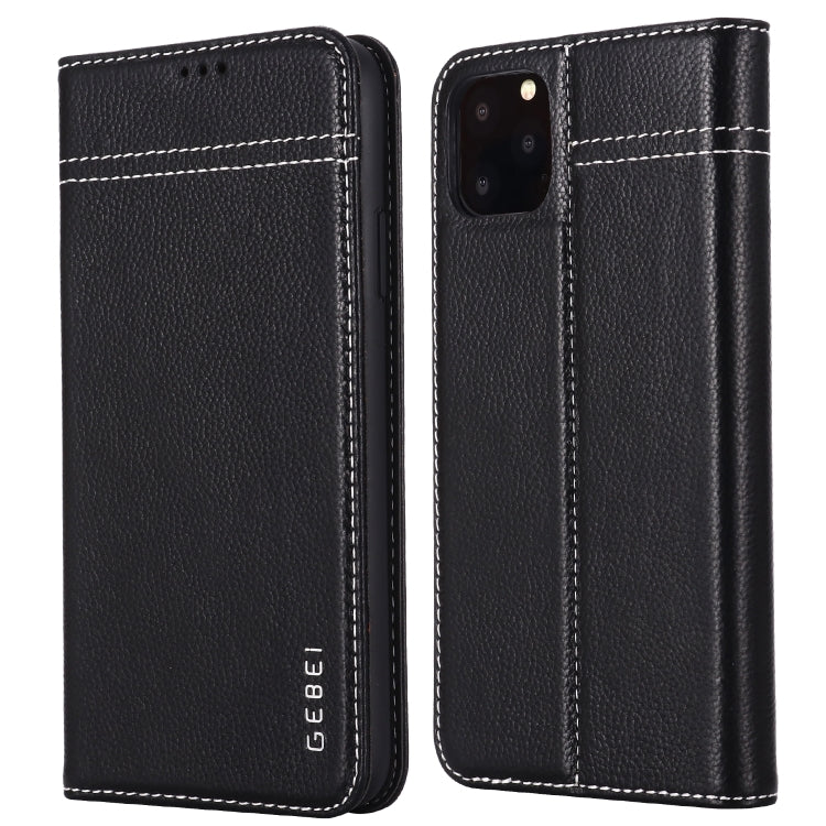 For iPhone 11 Pro Max GEBEI Top-grain Leather Horizontal Flip Protective Case with Holder & Card Slots(Black) - iPhone 11 Pro Max Cases by GEBEI | Online Shopping UK | buy2fix