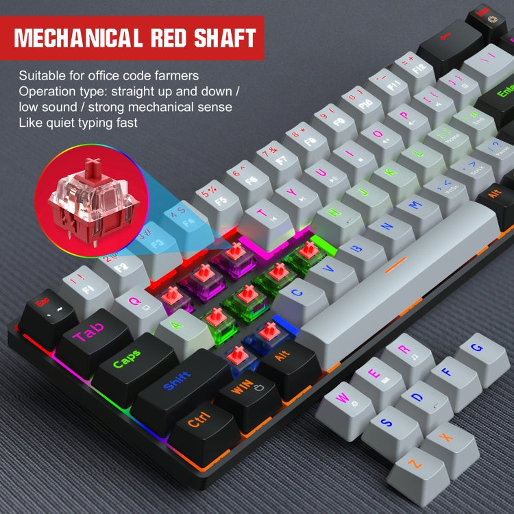 HXSJ V800 68 Keys Type-C Wired Cool Backlight Mechanical Keyboard(Red Shaft) - Wired Keyboard by HXSJ | Online Shopping UK | buy2fix