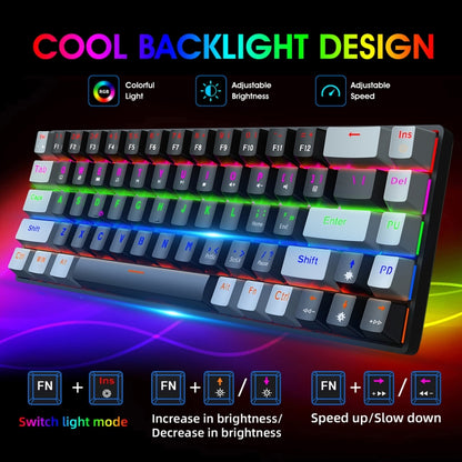 HXSJ V800 68 Keys Type-C Wired Cool Backlight Mechanical Keyboard(Red Shaft) - Wired Keyboard by HXSJ | Online Shopping UK | buy2fix