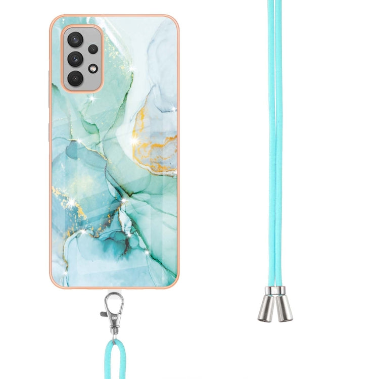 For Samsung Galaxy A32 4G EU Version Electroplating Marble Pattern IMD TPU Shockproof Case with Neck Lanyard(Green 003) - Samsung Accessories by buy2fix | Online Shopping UK | buy2fix