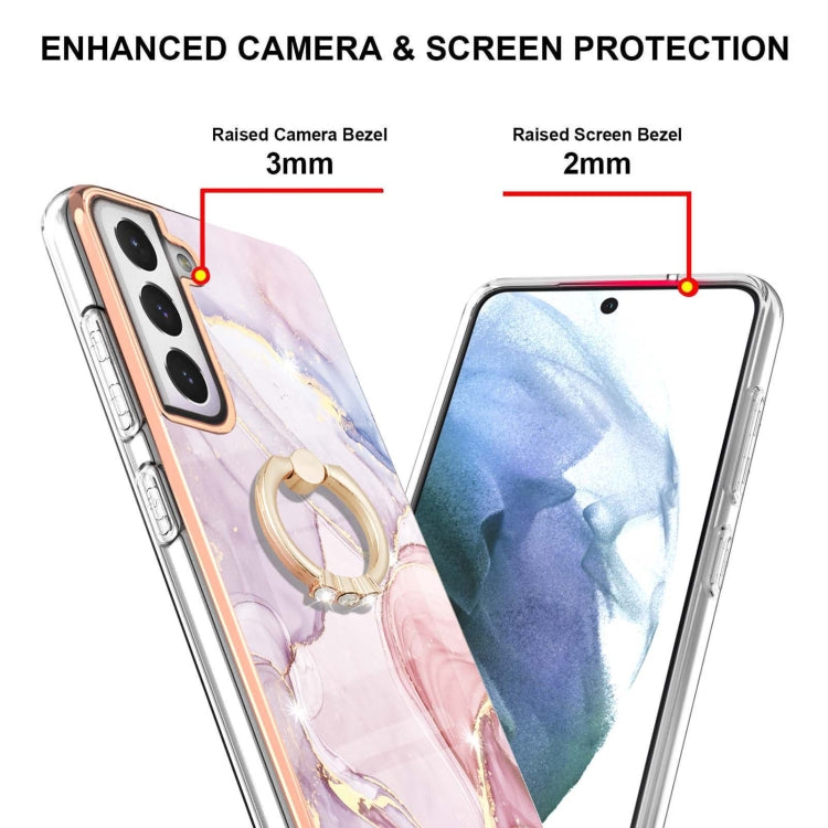 For Samsung Galaxy S21 FE 5G Electroplating Marble Pattern IMD TPU Shockproof Case with Ring Holder(Rose Gold 005) - Samsung Accessories by buy2fix | Online Shopping UK | buy2fix