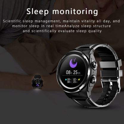 F6 1.28 inch IPS Screen 2 in 1 Bluetooth Earphone Smart Watch, Support Heart Rate & Blood Oxygen Monitoring / Bluetooth Music, Style:Steel Strap(Black) - Smart Wear by buy2fix | Online Shopping UK | buy2fix