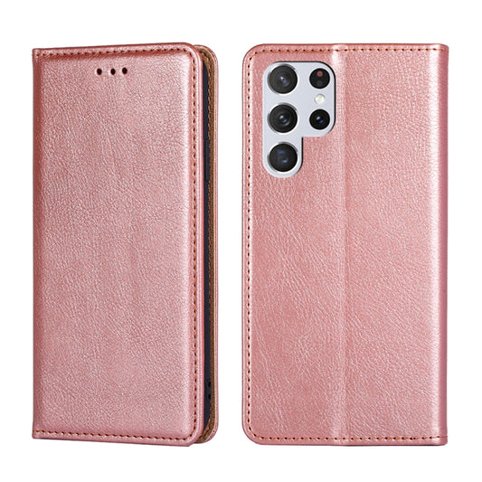 For Samaung Galaxy S22 Ultra 5G Pure Color Magnetic Horizontal Flip Leather Case with Holder & Card Slot & Wallet(Rose Gold) - Samsung Accessories by buy2fix | Online Shopping UK | buy2fix