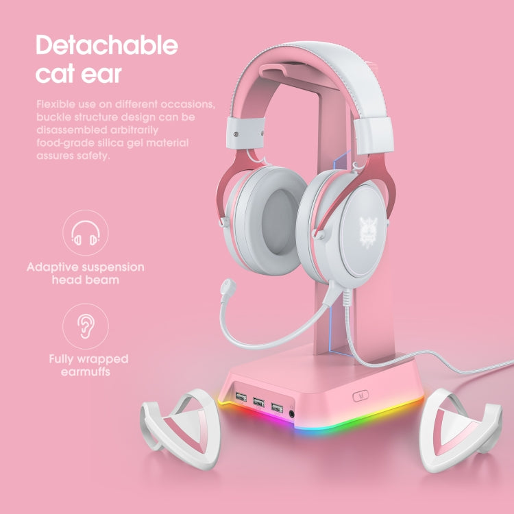 ONIKUMA X10 Car Ear LED Light Adjustable Gaming Headset with Microphone(White Pink) - Multimedia Headset by ONIKUMA | Online Shopping UK | buy2fix