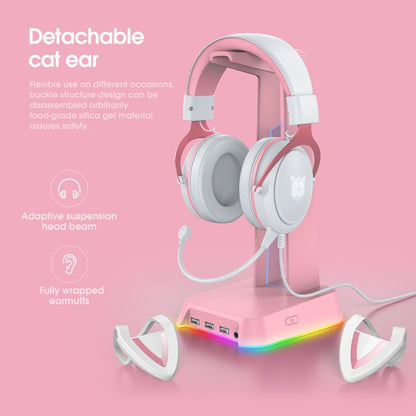 ONIKUMA X10 Car Ear LED Light Adjustable Gaming Headset with Microphone(White Pink) - Multimedia Headset by ONIKUMA | Online Shopping UK | buy2fix