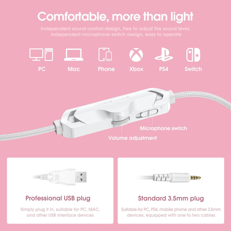 ONIKUMA X10 Car Ear LED Light Adjustable Gaming Headset with Microphone(White Pink) - Multimedia Headset by ONIKUMA | Online Shopping UK | buy2fix