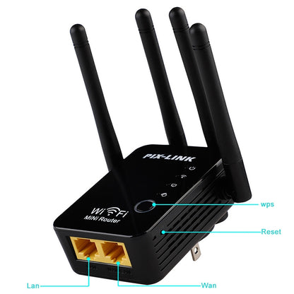 Wireless Smart WiFi Router Repeater with 4 WiFi Antennas, Plug Specification:US Plug(Black) -  by buy2fix | Online Shopping UK | buy2fix