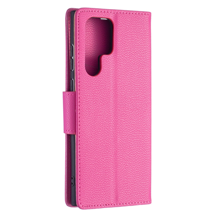 For Samsung Galaxy S22 Ultra 5G Litchi Texture Pure Color Horizontal Flip Leather Phone Case with Holder & Card Slots & Wallet & Lanyard(Rose Red) - Samsung Accessories by buy2fix | Online Shopping UK | buy2fix