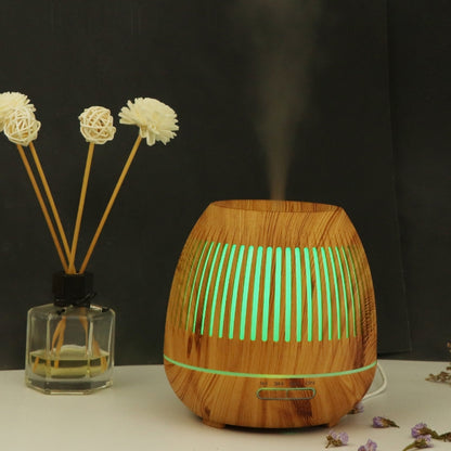 400ml Hollow-out LED Humidifier Wood Grain Air Purifier Aromatherapy Machine Automatic Alcohol Sprayer with Colorful LED Light, Plug Specification:US Plug(Light Brown) - Home & Garden by buy2fix | Online Shopping UK | buy2fix