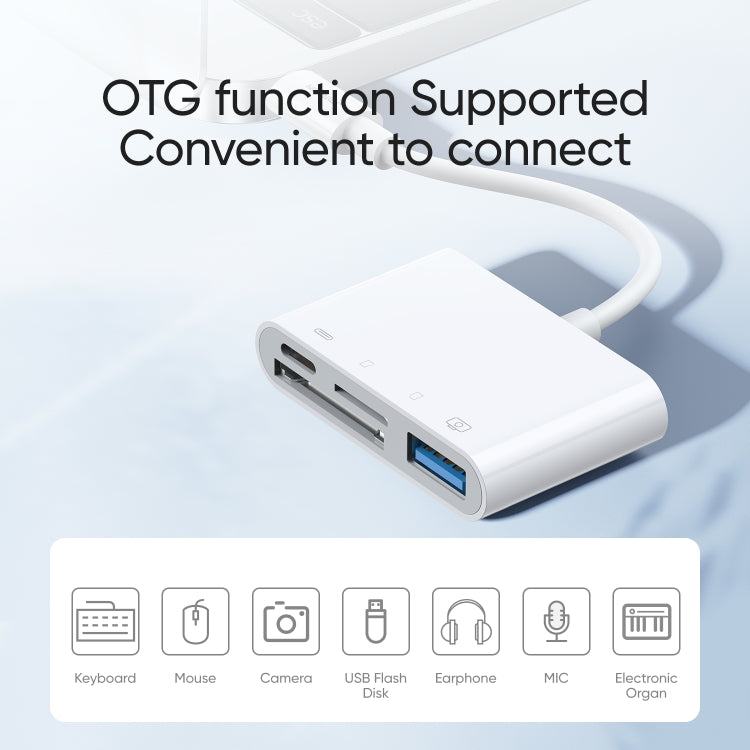 JOYROOM S-H142 4 in 1 8 Pin to SD / TF Card + 8 Pin Charge + USB Interface OTG Camera Reader Adapter, Compatible with IOS 13(White) - Converter & Adapter by JOYROOM | Online Shopping UK | buy2fix