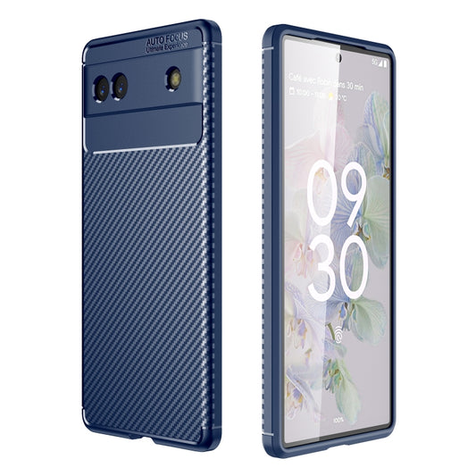 For Google Pixel 6a Carbon Fiber Texture Shockproof TPU Phone Case(Blue) - Google Cases by buy2fix | Online Shopping UK | buy2fix