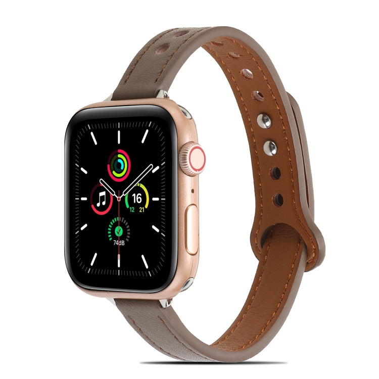 Double Rivets Leather Watch Band for Apple Watch Series 9&8&7 41mm / SE 3&SE 2&6&SE&5&4 40mm / 3&2&1 38mm(Light Brown) - Watch Bands by buy2fix | Online Shopping UK | buy2fix