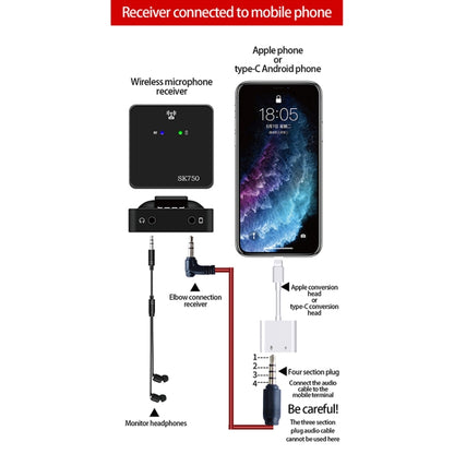 SK750 Type-C Charging One for One Wireless Lavalier Mini Microphone(Black) - Consumer Electronics by buy2fix | Online Shopping UK | buy2fix