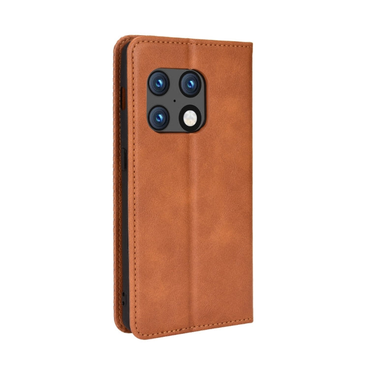 For OnePlus 10 Pro 5G Magnetic Buckle Retro Texture Leather Phone Case(Brown) - Mobile Accessories by buy2fix | Online Shopping UK | buy2fix