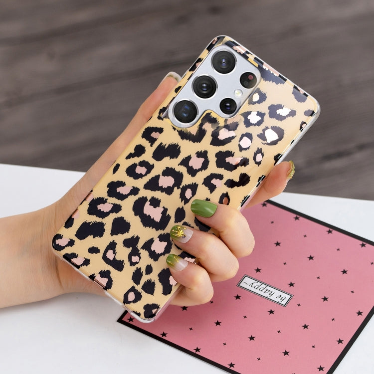 For Samsung Galaxy S22 Ultra 5G Electroplating TPU Protective Phone Case(Leopard Texture) - Samsung Accessories by buy2fix | Online Shopping UK | buy2fix